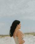olive green and white checkered tankini top modest womens swimwear