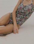 smocked pink and purple floral one piece swimsuit for women modest