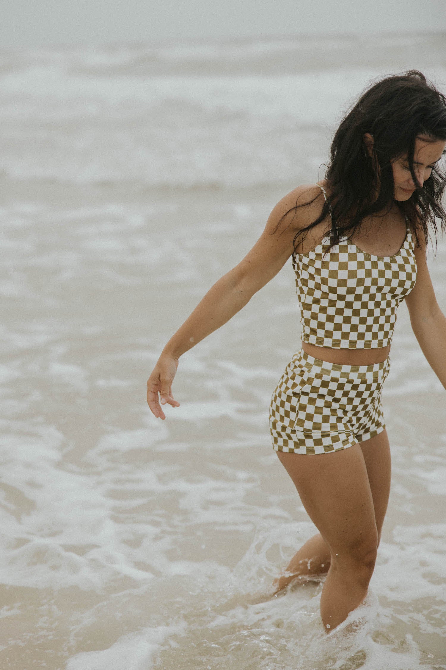 Modest Women's Swim Shorts Olive Green and White Geode Swimwear