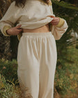 Jogger pant for women in neutral cream.