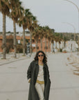 Matching neutral sweatsuit set for women.