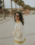 French terry crewneck in neutral cream.