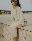 French terry crewneck in neutral cream.