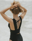 sexy swimwear black bikini plunge neck good coverage bikini top