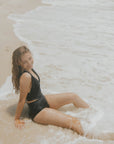 modest black tankini swimsuit for women ruched thick straps