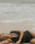 sexy swimwear black bikini plunge neck good coverage bikini top