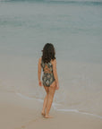 Black floral corset full coverage swim top