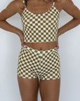 Myrtle High Waisted Shorts | Checkered Ribbed Women's Boy Swim Shorts