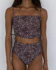 Olivia Tankini Top | Brown Speckled Straight Neck Adjustable Bikini Top