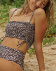 Modest adjustable high waisted dark brown bikini