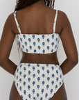 Porto High Waisted Bottoms | White Floral Shirred Bikini Bottoms