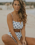 White and Navy Nautical Modest Bikini Set