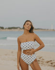 Strapless White and Navy Nautical Modest Bikini Set