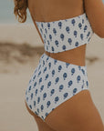 White Floral Stretchy Strapless Modest White Floral Bikini Set