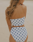 White Floral Modest Full Coverage High Waisted Bikini Bottoms and Modest Bikini Top