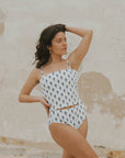 White and Navy Floral Full Coverage Bikini Top