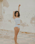 White and Navy Nautical Full Coverage Bikini Top
