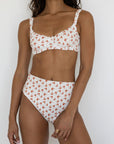 Rosie High Waisted Bottoms | Red Dainty Floral Full Coverage Swim Bottoms