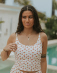 Rosie Tankini Top | Red and White Floral Scoop Neck Tankini Top