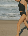 Full Coverage High Waisted Textured Black Bikini Bottoms