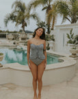 Sierra Top | Blue Textured Floral Halter Tankini Top