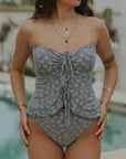 Sierra Top | Blue Textured Floral Halter Tankini Top