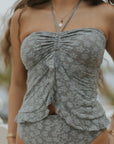 Sierra Top | Blue Textured Floral Halter Tankini Top