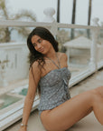 Sierra Top | Blue Textured Floral Halter Tankini Top