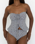 Sierra Top | Blue Textured Floral Halter Tankini Top