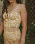 Yellow Floral Full Coverage Bikini Top