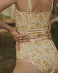 Yellow Floral Modest High Waisted Bikini Bottoms
