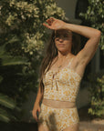 Yellow Floral Modest Bikini Top