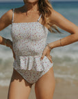 Smocked Peplum Square Neck Floral Tankini Top