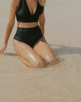 modest black bikini set for women flattering ruching