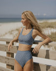 ditsy floral blue and white bikini set modest women's swimwear