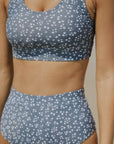 ditsy floral blue and white bikini set modest women's swimwear