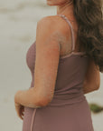 Dusty Mauve Retro Full Coverage Tankini