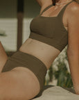 Neutral Dark Brown Full Coverage Bikini Set