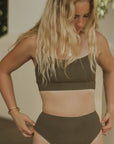 Neutral Brown Textured Full Coverage Bikini Top and Bottoms