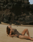 Modest Cute Chic Dark Brown One Piece Swimsuit