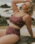 Maroon Classy Floral Full Coverage Bikini Set
