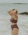 High Waisted Full Coverage Maroon Floral Bikini Bottoms