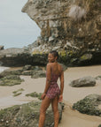 Full Coverage Maroon Floral Tankini Set