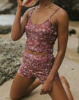 Floral Maroon High Waisted Full Bum Coverage Bikini Shorts