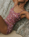 Maroon Floral Full Coverage Tankini Swim Top