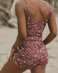 Modest Floral Maroon Swim Shorts for the Beach