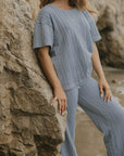 Blue loungewear pants for women.