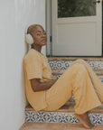 Yellow luxury loungewear set for women.