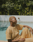Yellow luxury loungewear set for women.