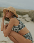 Retro Modest Floral Black and White Bikini